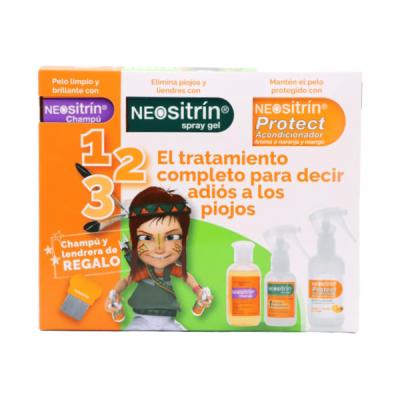 NEOSITRIN TRATAMIENTO COMPLETO SPRAY GEL + PROTECT GEL ACONDICIONADOR + CHAMPÚ Y LENDRERA DE REGALO!