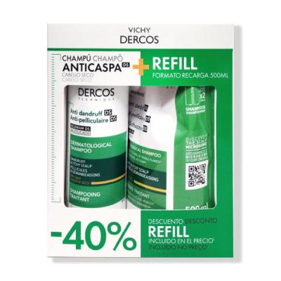 PACK DERCOS CHAMPÚ ANTICASPA CABELLO SECO (390 ml) + ECOREFILL (500ml) 